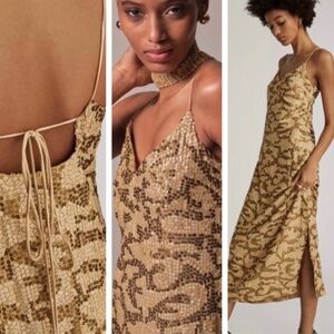 NWT Anthropologie gold sequin evening dress